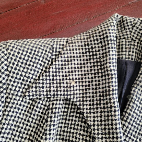 VINTAGE Micro Houndstooth Wool Long Riding Trench Coat Womens S/M Black ivory - Picture 5 of 14